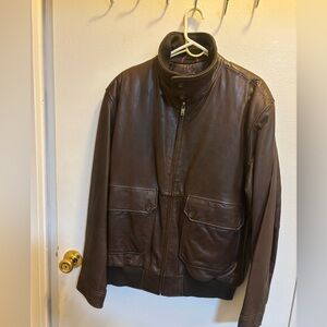 Tommy Hilfiger Dark Brown Leather Bomber Jacket